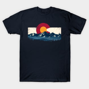 Colorado Flag Mountains Design Retro Distressed T-Shirt